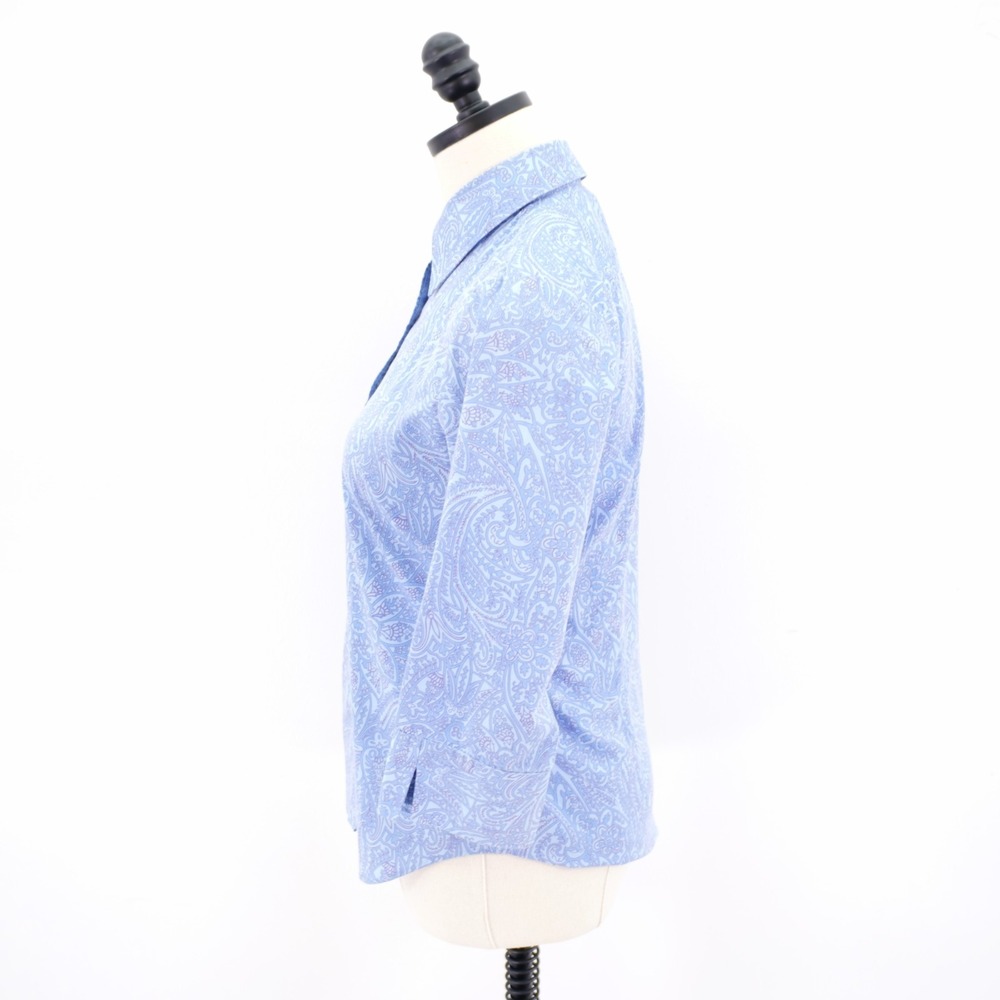 Land's End 4 Blue Baroque Paisley Collared Button Front 3/4 Sleeve Shirt Top - Picture 4 of 8